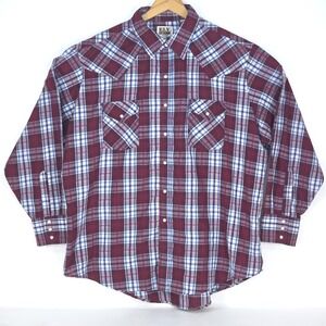 ELY CATTLEMAN Western Shirt Men's XXL Plaid Long Sleeve Pearl Snap Rodeo Cowboy‎